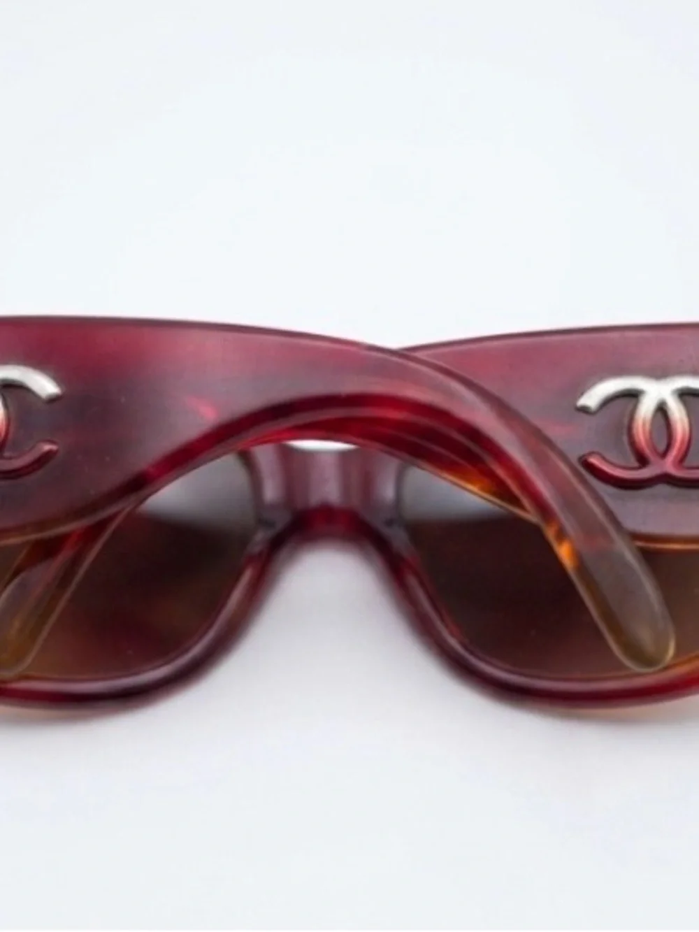 CHANEL Red to Amber Ombre Sunglasses with Silver CC Detail